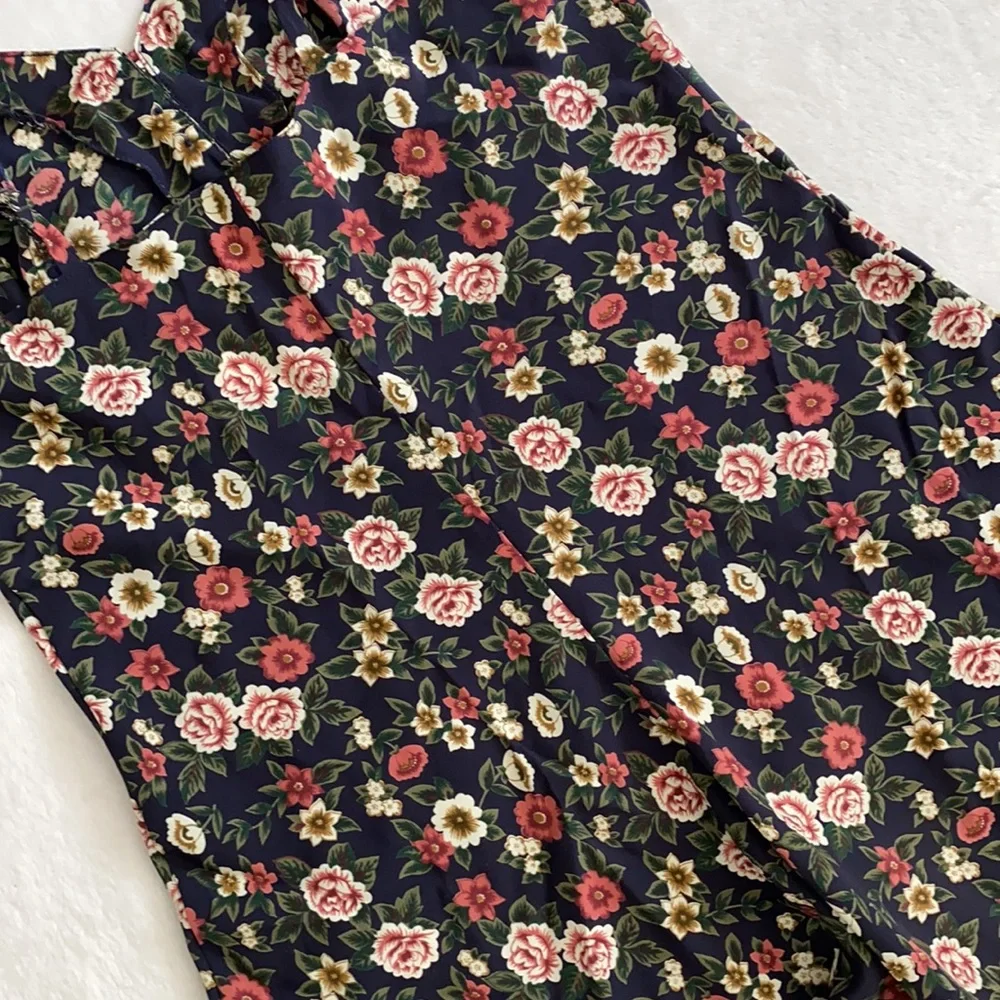 {NWT/VTG} Lingerie Cacique | Dark Floral Satin Pajama Sleep Romper Blue (S) - Picture 14 of 16
